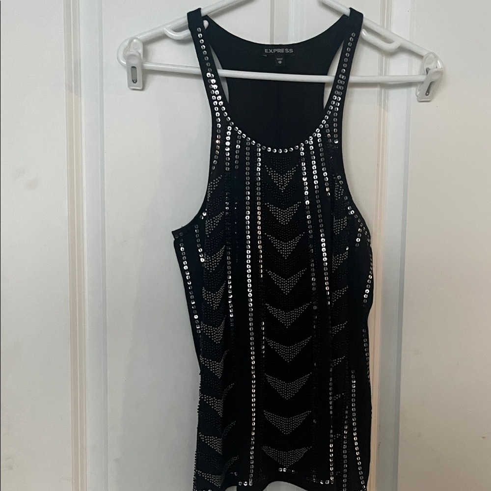 Express Black and Silver Sequin Tank Top